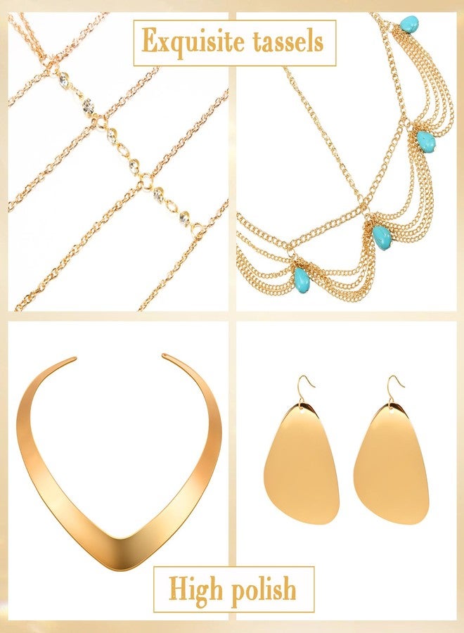 Leumoi Princess Jasmine Costume Accessories Gold Choker Necklace Earring Tassel Bracelet Head Chain Halloween Arabian Princess Jasmine Jewelry Set for Women - Image 3